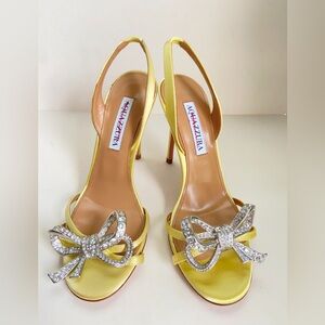 Aquazzura Yellow Sandals with Silver Bow